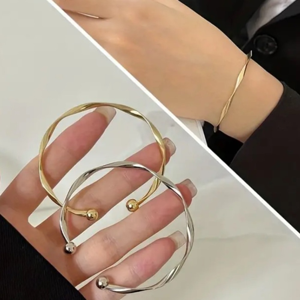 Set of 10 Women’s Gold Alloy Twist Bracelet, NEW - Picture 4 of 6